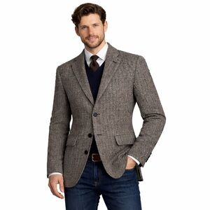 RALPH LAUREN Men’s Tweed Herringbone Single Breast Triple Button Wool Blazer LRG